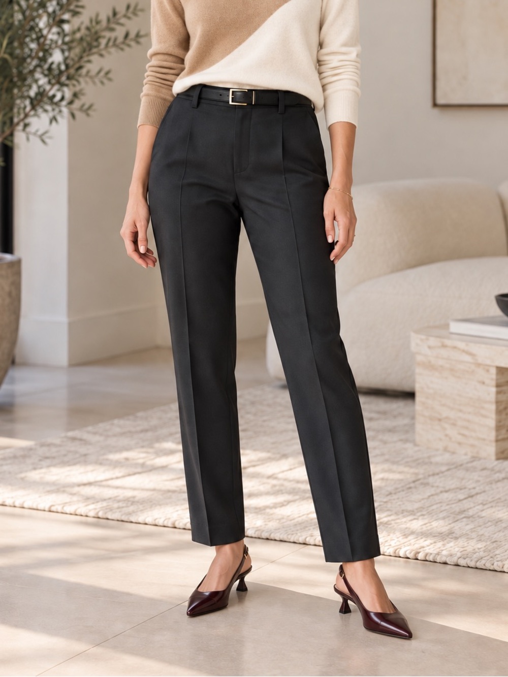 Vince Black Wool Blend Classic Straight-Leg Tailored Trousers
